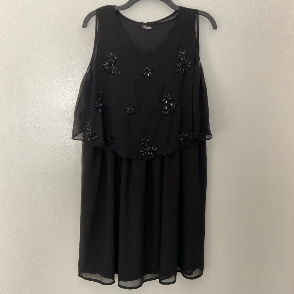 Black Midi-Length Floral Beaded Dress | Limited Collection | Size 14
